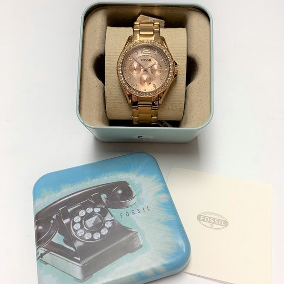 Fossil Riley Multi-function Rose-Tone Watch - Picture 1 of 5